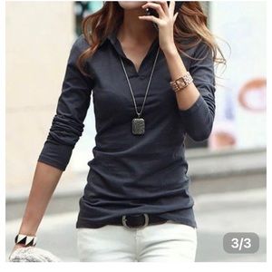 Cool V-Neck plain top, Charcoal grey color. New in package, never worn.